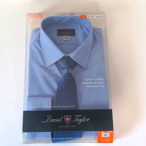 David Taylor Collection Classic Fit Dress Shirt & Woven Tie Collection Blue M